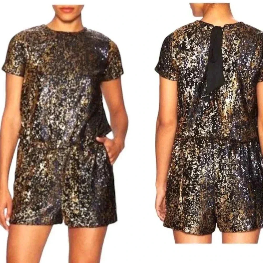 Shoshanna Gold Sequin Zena Back Tie Formal Party Romper Size 2 XS